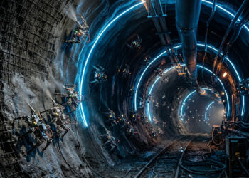 Utilizando um enxame robôs impressores em 3D, a construtora cria a estrutura do túnel antes mesmo de iniciar a escavação