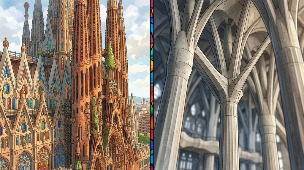 Com quase 130 metros de altura, a Sagrada Família continua crescendo há mais de um século como uma floresta de pedra em Barcelona