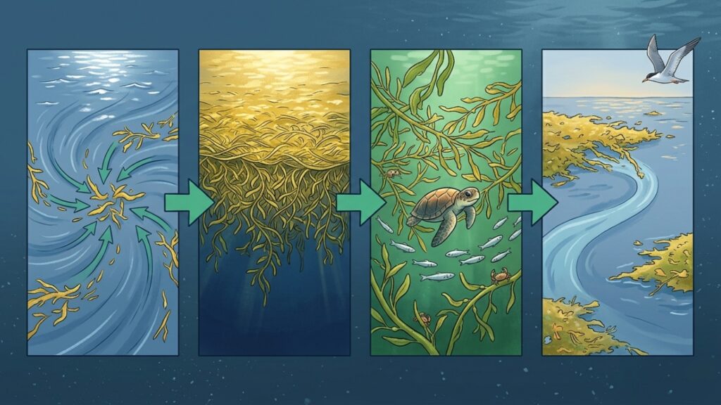 O mar sem litoral cercado por correntes no Atlântico