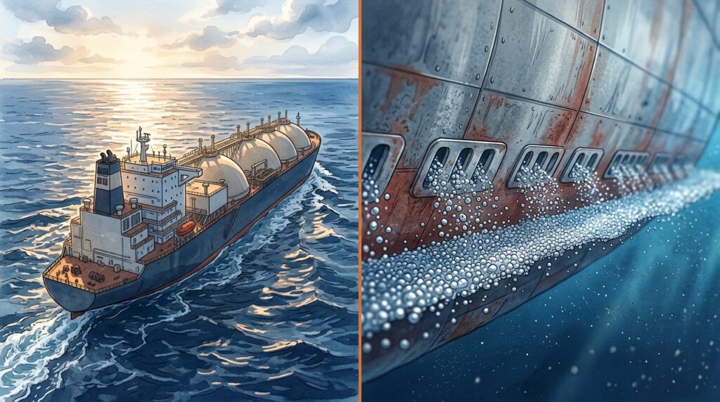 Lubrificação por ar transforma bolhas em aliadas de navios de GNL, cruzeiros e grandes porta-contêineres