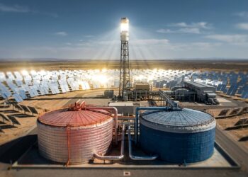 Tanques cheios de sal derretido guardam calor do Sol durante o dia e continuam produzindo eletricidade depois que a noite chega
