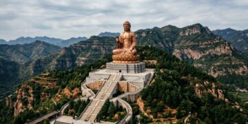 Com até 208 metros no conjunto, Spring Temple Buddha domina a paisagem de Henan