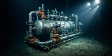 O cilindro de aço instalado no fundo do mar separa petróleo, gás e água ainda no leito oceânico e evita que toneladas de fluidos subam misturados até a plataforma