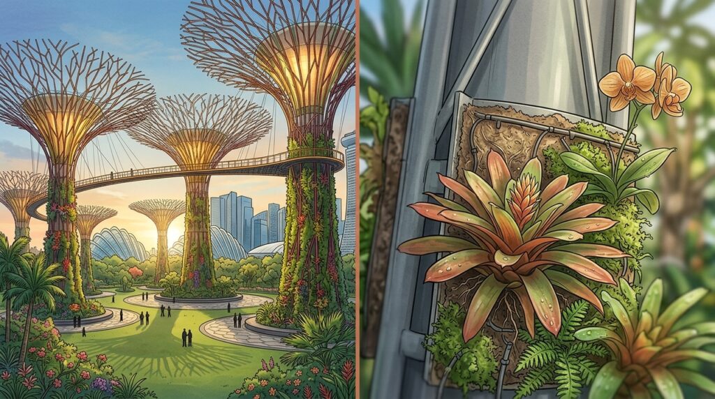 Com árvores metálicas de até 50 metros, Gardens by the Bay transformou jardins em máquinas urbanas de sombra, luz e ventilação
