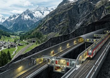 O túnel de Gotardo atravessa 57 quilômetros sob os Alpes e funciona como uma cidade técnica escondida dentro da montanha