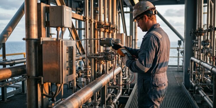 Instrumentista offshore calibra transmissores, válvulas e medidores em plataformas e navios de produção