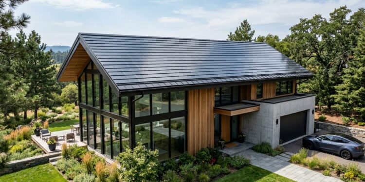 Com telhas de vidro temperado fotovoltaico de alta resistência e garantia de 25 anos, o sistema gera energia limpa sem alterar o visual da casa