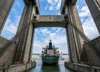 O elevador de navios das Três Gargantas consegue levantar embarcações inteiras por uma parede de concreto de 113 metros