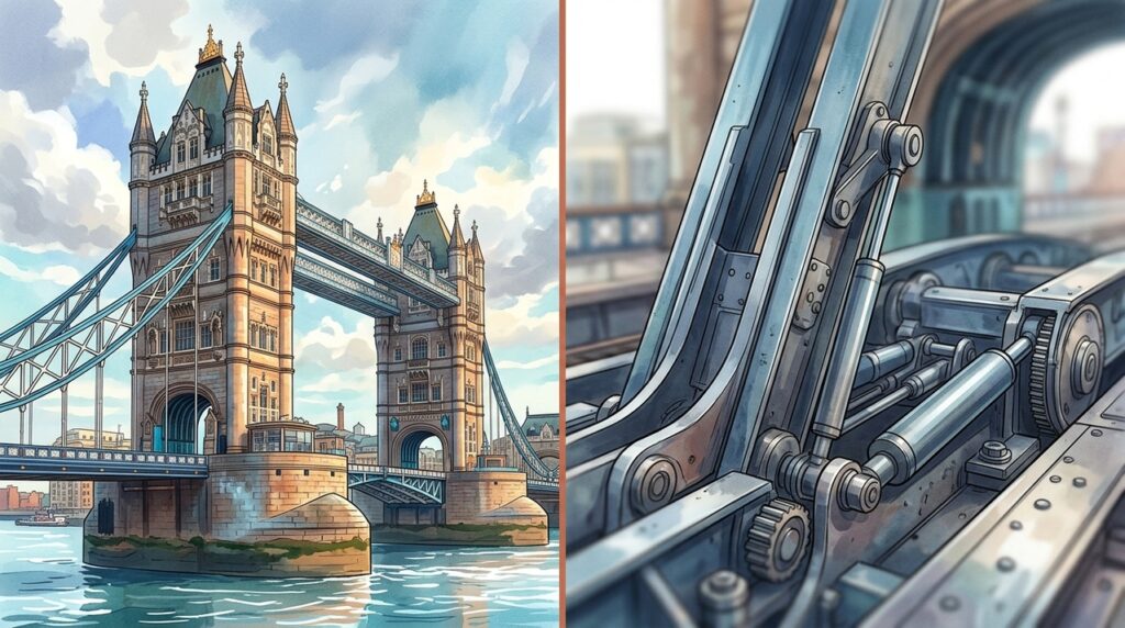 Tower Bridge abre o Tâmisa no meio de Londres sem perder sua presença de monumento vitoriano