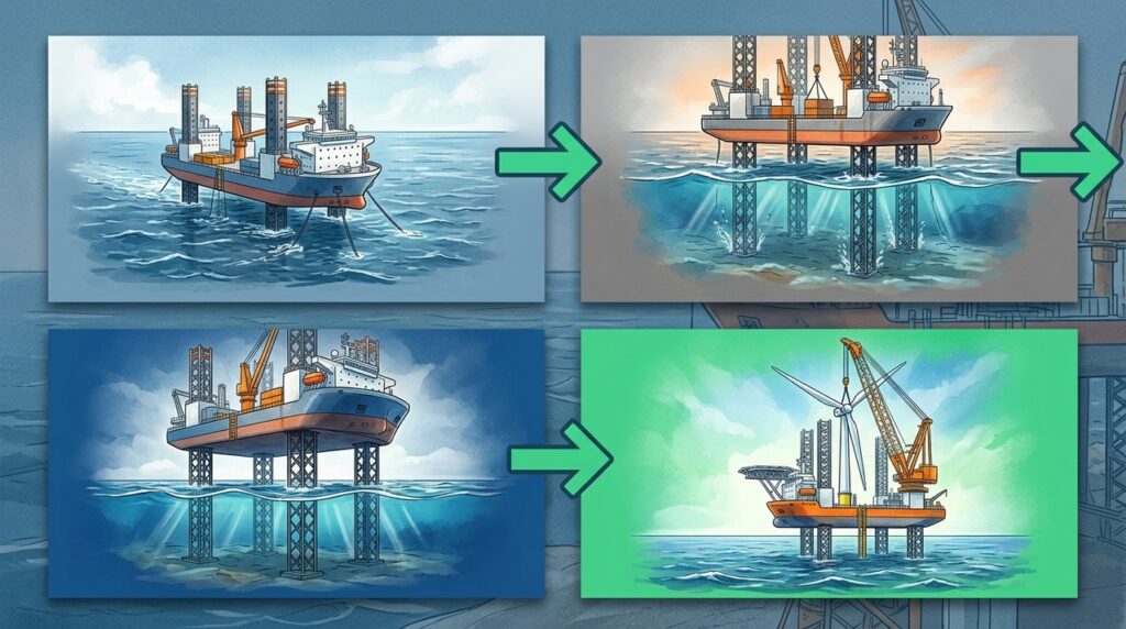 Maior navio de instalação eólica se ergue sobre o mar com pernas de aço e usa guindaste de 3.000 toneladas para montar turbinas offshore