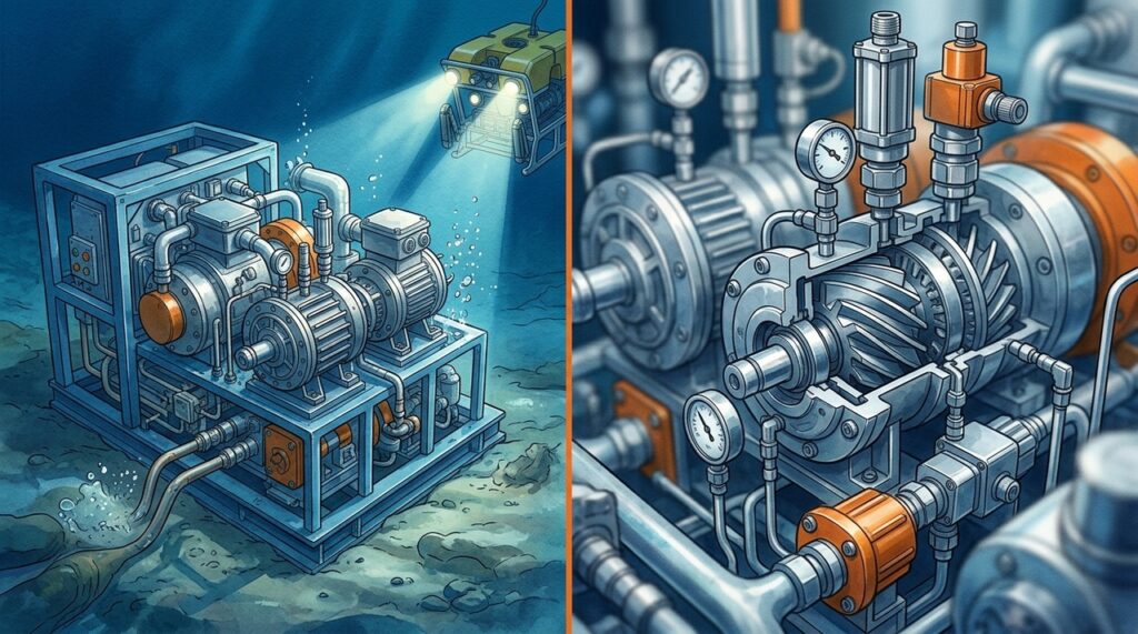 Compressores no fundo do Mar da Noruega devolvem pressão ao gás antes que ele chegue à plataforma