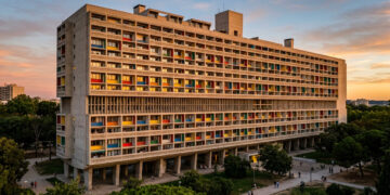 Projetada pelo arquiteto Le Corbusier e iniciada em 1947, a inovadora "cidade vertical" em concreto aparente abriga exatamente 337 apartamentos na França