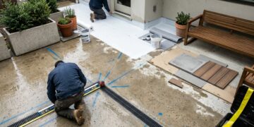 Transformar uma laje em terraço exige refazer caimento e impermeabilização antes que a área de lazer molhe o teto de baixo