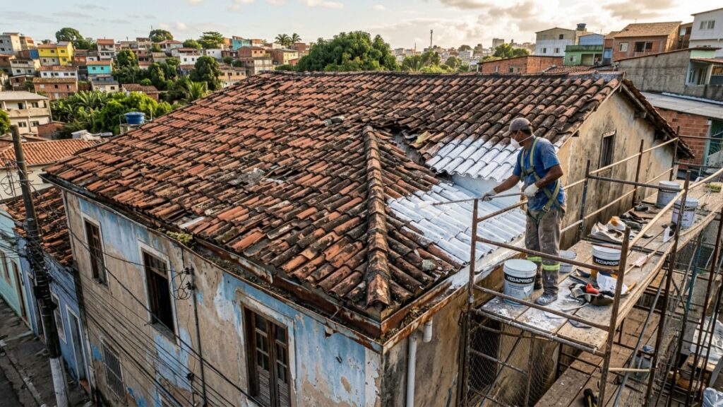 A manta instalada sob as telhas pode impedir que uma goteira pequena destrua forro, madeira e pintura durante as chuvas