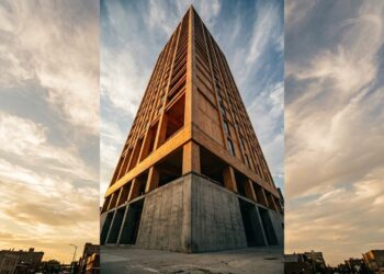 Como concreto e madeira engenheirada dividem funções estruturais em um edifício