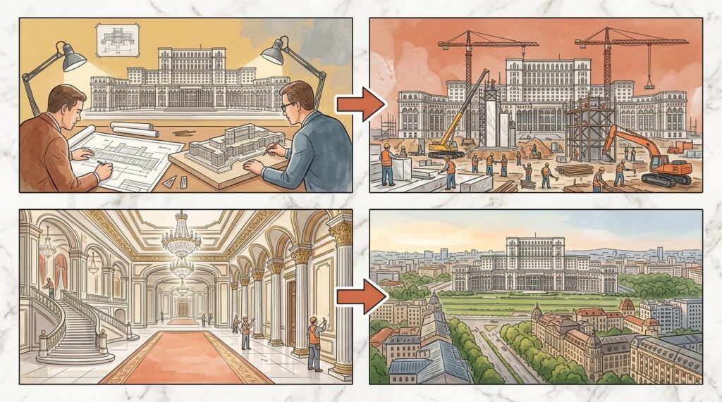 Com 365 mil m², o Palácio do Parlamento da Romênia virou uma cidade de mármore em Bucareste