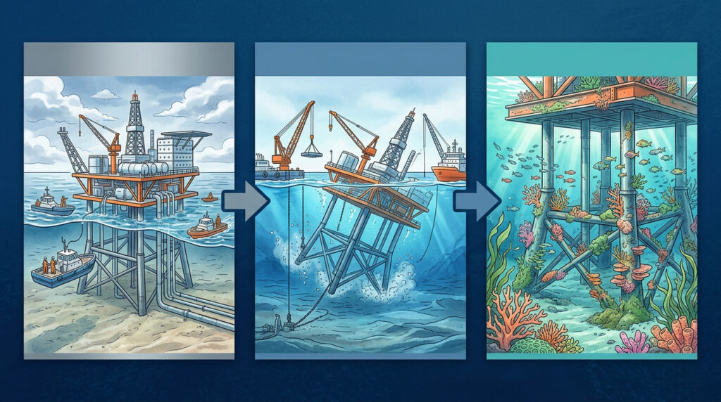 Antigas plataformas de petróleo que virariam sucata no fundo do mar podem se transformar em recifes artificiais cheios de peixes, corais e vida marinha