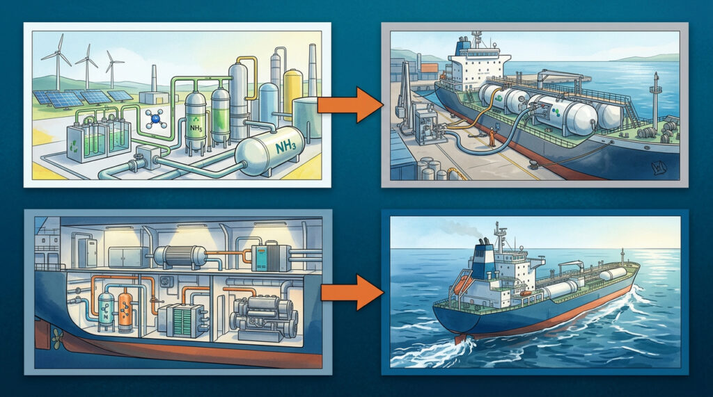 A amônia que cheira a produto químico pesado começa a mover rebocadores e pode virar o combustível improvável dos navios gigantes que hoje queimam diesel no mar