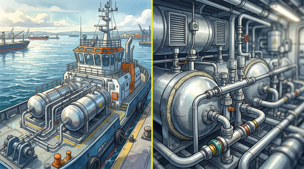 A amônia que cheira a produto químico pesado começa a mover rebocadores e pode virar o combustível improvável dos navios gigantes que hoje queimam diesel no mar