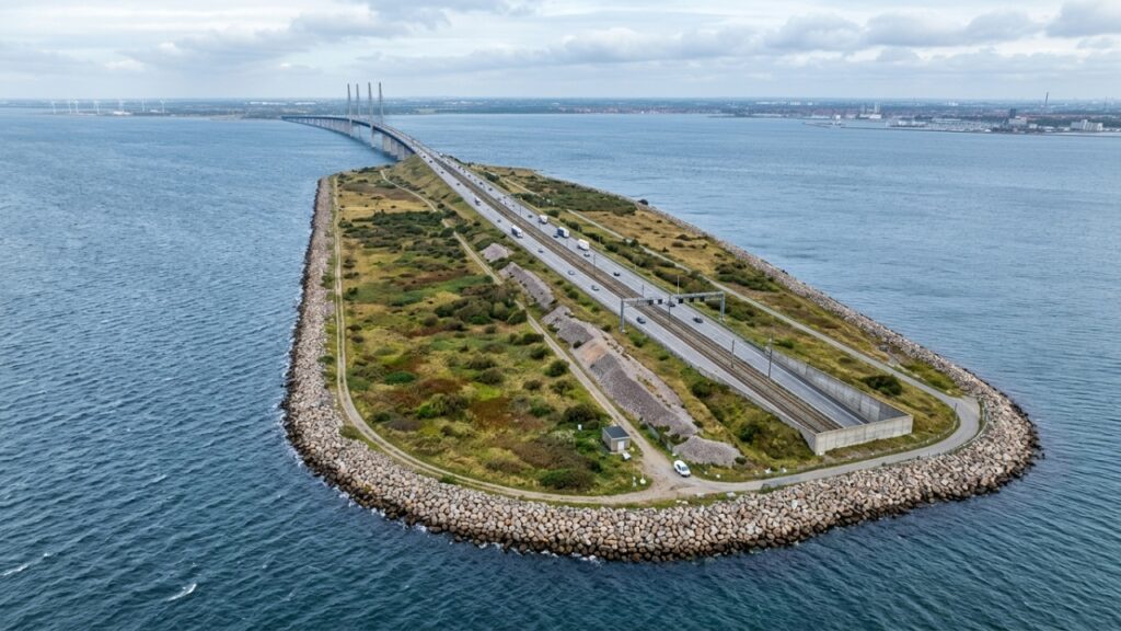 A ponte de Øresund que continua por um túnel submarino