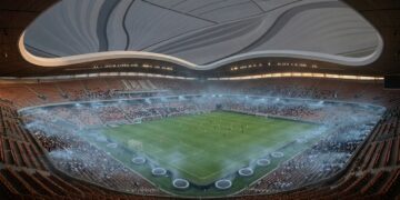 O Al Janoub Stadium resfria o campo e as arquibancadas mesmo sob o calor intenso do Catar