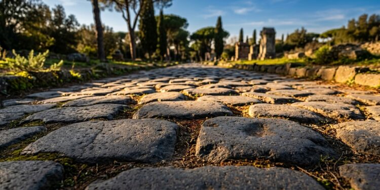 Com até 1,5 metro de fundação, a Via Ápia cruzou áreas alagadas com blocos vulcânicos encaixados há mais de 2.300 anos