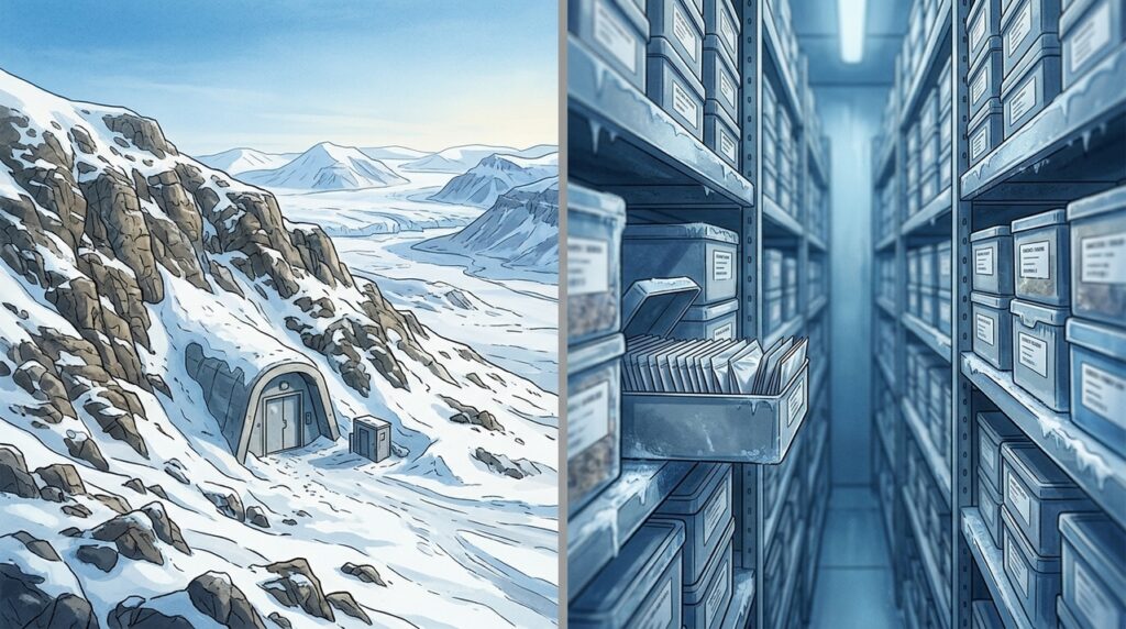 Esculpido dentro de uma montanha no Ártico, o Svalbard Global Seed Vault protege milhões de sementes agrícolas