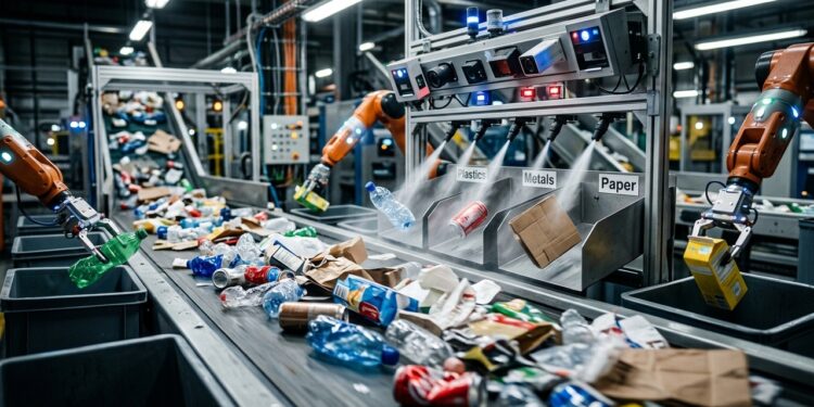 A triagem automatizada que usa câmeras, sensores e inteligência artificial para recuperar materiais recicláveis