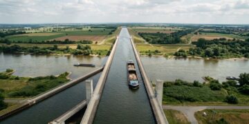 Ponte de 918 metros leva um canal inteiro sobre o Elba
