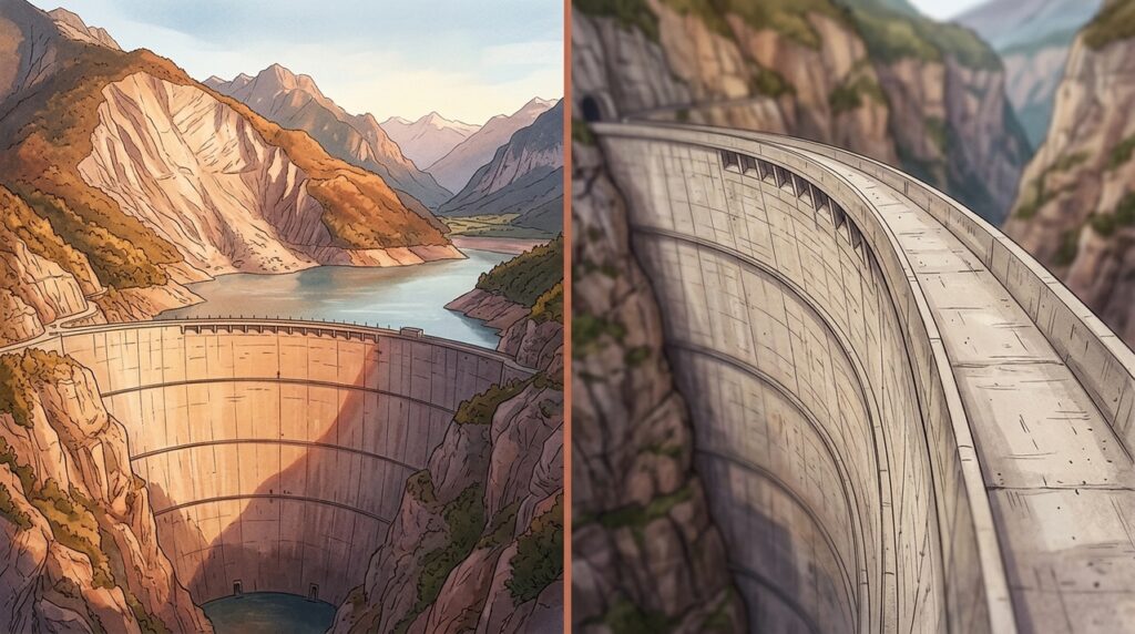Com 262 metros de altura, a Barragem de Vajont permaneceu praticamente intacta depois de uma das maiores tragédias da engenharia moderna