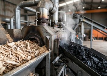 Um sistema transforma resíduos da indústria madeireira em biochar, um carvão vegetal de alta tecnologia capaz de armazenar carbono por décadas