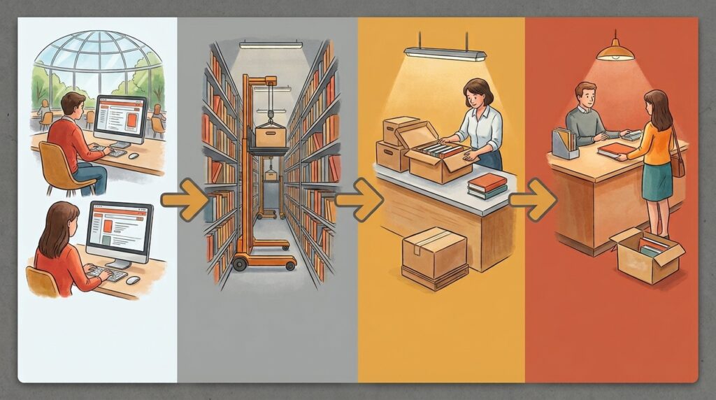 A Mansueto Library guarda até 3,5 milhões de volumes no subsolo e usa robôs para encontrá-los em poucos minutos