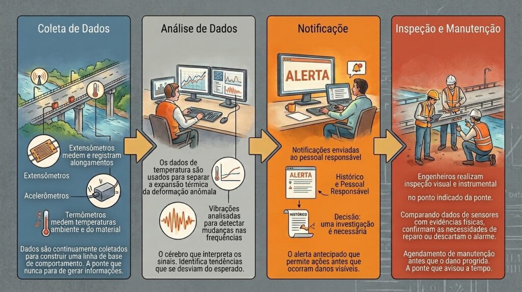 Uma ponte inteligente consegue avisar engenheiros quando pequenas deformações aparecem antes de qualquer sinal de dano visível