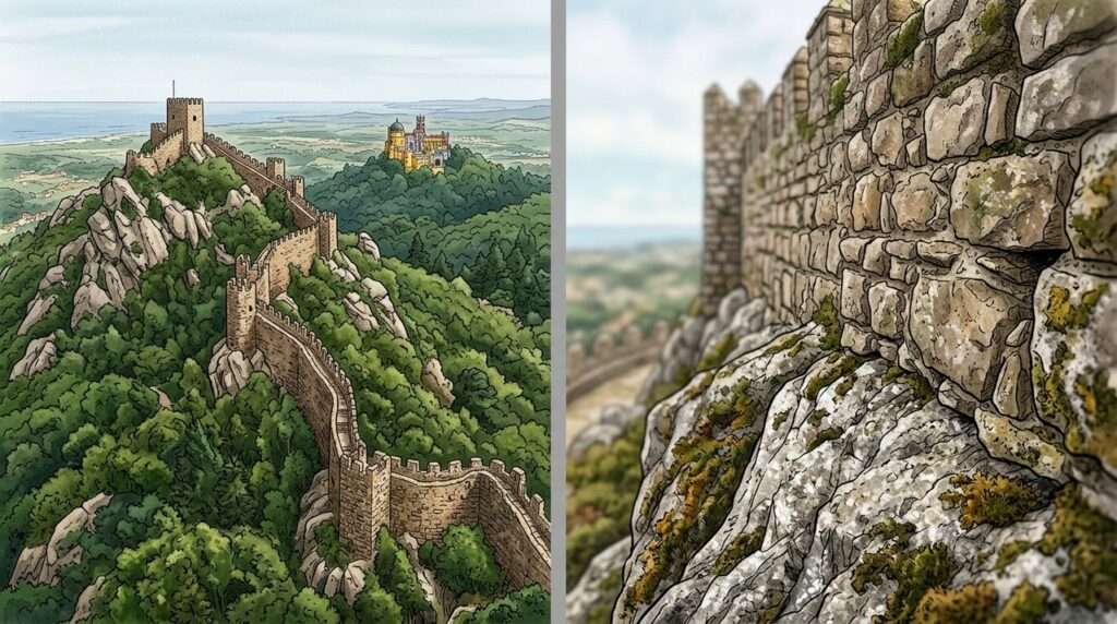 Com muralhas que seguem a montanha, o Castelo dos Mouros transformou penedos e escarpas em parte da própria defesa
