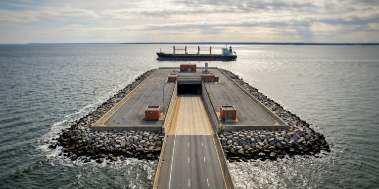 Uma estrada de 37 quilômetros cruza a entrada da Baía de Chesapeake por pontes e mergulha em túneis sob navios gigantes