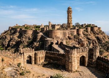 Construído sobre uma colina cerca de 180 metros acima da planície, o Forte de Chittorgarh utilizou a própria montanha como parte da defesa