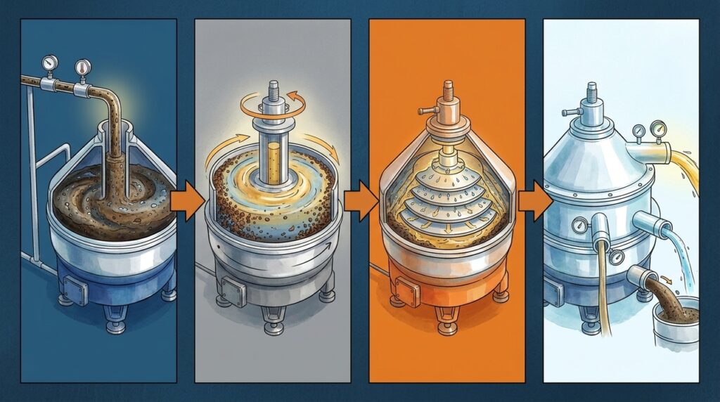 Um equipamento separa partículas microscópicas do petróleo usando força centrífuga milhares de vezes maior que a gravidade