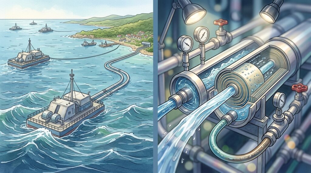 Um sistema de dessalinização por ondas transforma a força do mar em água potável sem depender da rede elétrica ou de grandes usinas