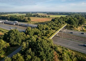 Uma ponte ecológica de 800 metros atravessa rodovias movimentadas e ajuda espécies selvagens a recuperar antigas rotas de deslocamento