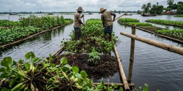 Como agricultores cultivam alimentos sobre áreas alagadas