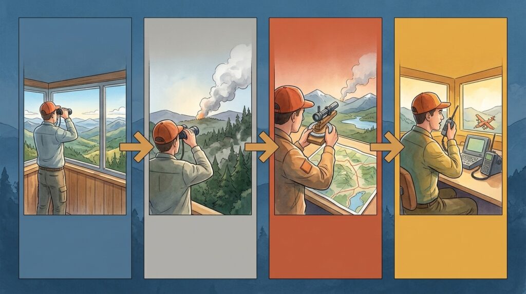 No alto da Sierra Nevada, o Bald Mountain Fire Lookout acompanha incêndios a dezenas de quilômetros