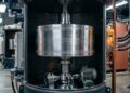 Um enorme volante de inércia de aço gira a milhares de rotações por minuto para armazenar energia sem utilizar baterias químicas
