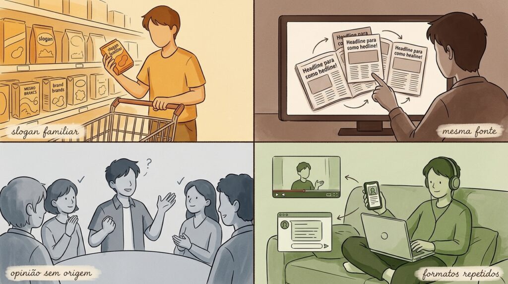A psicologia mostra que nossa confiança aumenta quando ouvimos uma informação várias vezes, mesmo sem novas evidências