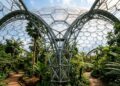 Uma cúpula de aço no Eden Project cobre uma floresta tropical inteira e mantém milhares de plantas vivendo sob um único teto
