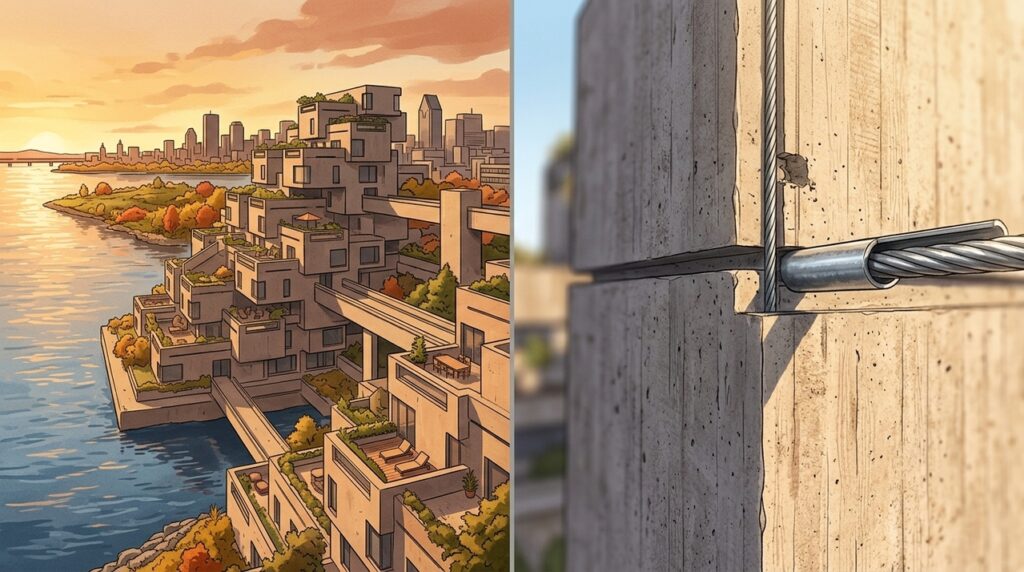 Com 354 módulos pré-fabricados de concreto, o Habitat 67 inspirou décadas de pesquisas sobre cidades modulares e construção industrializada