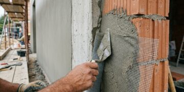 Parece apenas uma parede pintada, mas uma tela de fibra escondida sob a argamassa ajuda a controlar fissuras em pontos críticos da construção