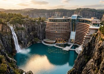 Um hotel construído dentro de uma pedreira abandonada desce 16 andares abaixo do solo e transformou um enorme buraco em referência mundial de arquitetura