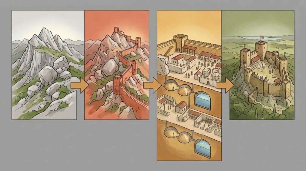 Com muralhas que seguem a montanha, o Castelo dos Mouros transformou penedos e escarpas em parte da própria defesa