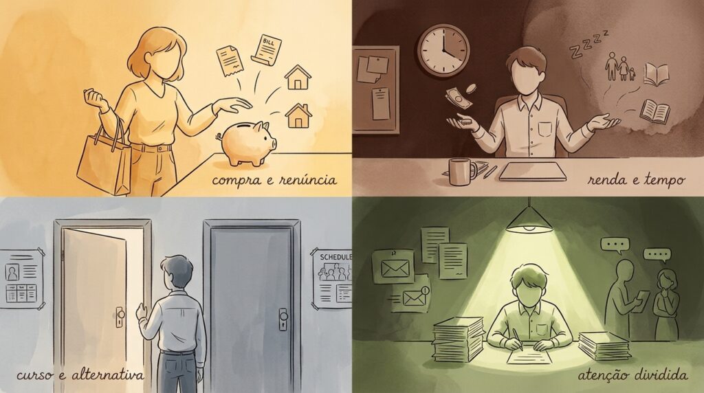 David Ricardo influenciou a filosofia econômica ao mostrar que escolhas sempre envolvem renúncias invisíveis