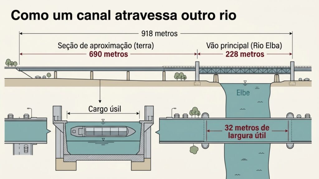 Ponte de 918 metros leva um canal inteiro sobre o Elba